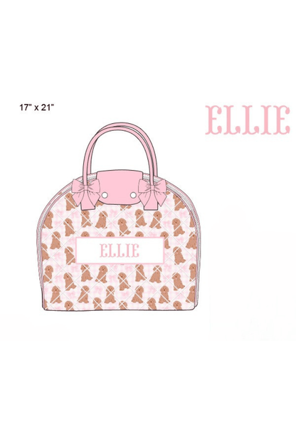 The Smocked Flamingo Apparel & Accessories Garment Bag Pre-Order Custom Name Pink Golden Doodle Luggage
