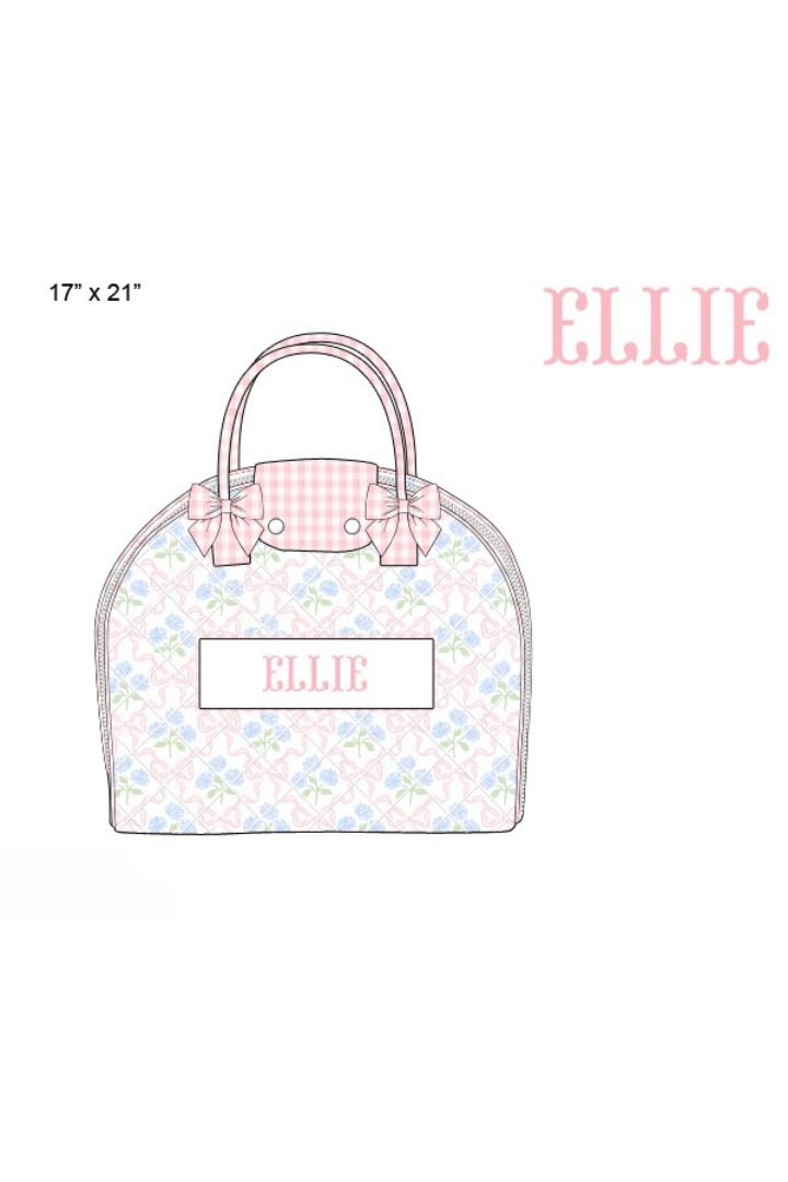 The Smocked Flamingo Apparel & Accessories Garment Bag Pre-Order Custom Name Sweet Pink Hydrangea Bow Luggage