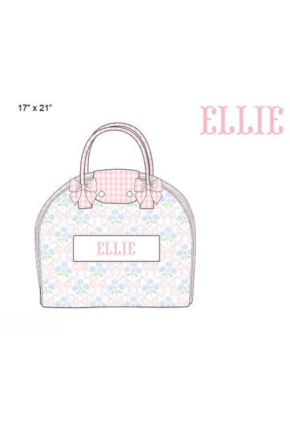 The Smocked Flamingo Apparel & Accessories Garment Bag Pre-Order Custom Name Sweet Pink Hydrangea Bow Luggage