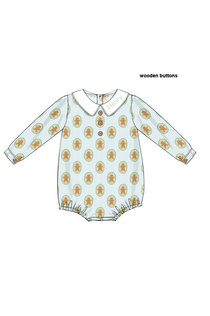 The Smocked Flamingo Apparel & Accessories Gingerbread Lane Button Bubble