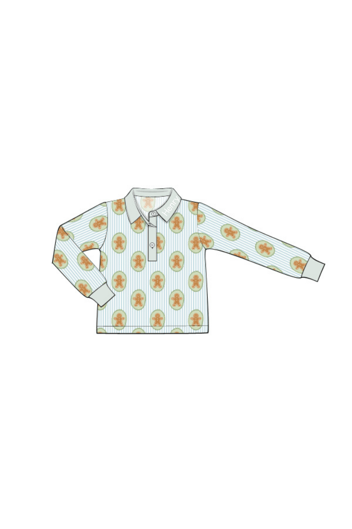 The Smocked Flamingo Apparel & Accessories Gingerbread Lane Button Polo Shirt