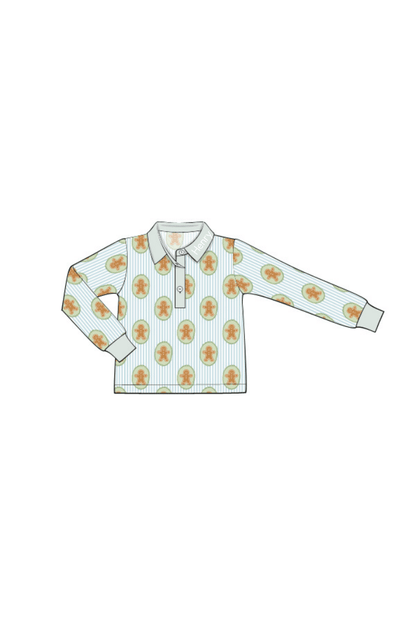 The Smocked Flamingo Apparel & Accessories Gingerbread Lane Button Polo Shirt