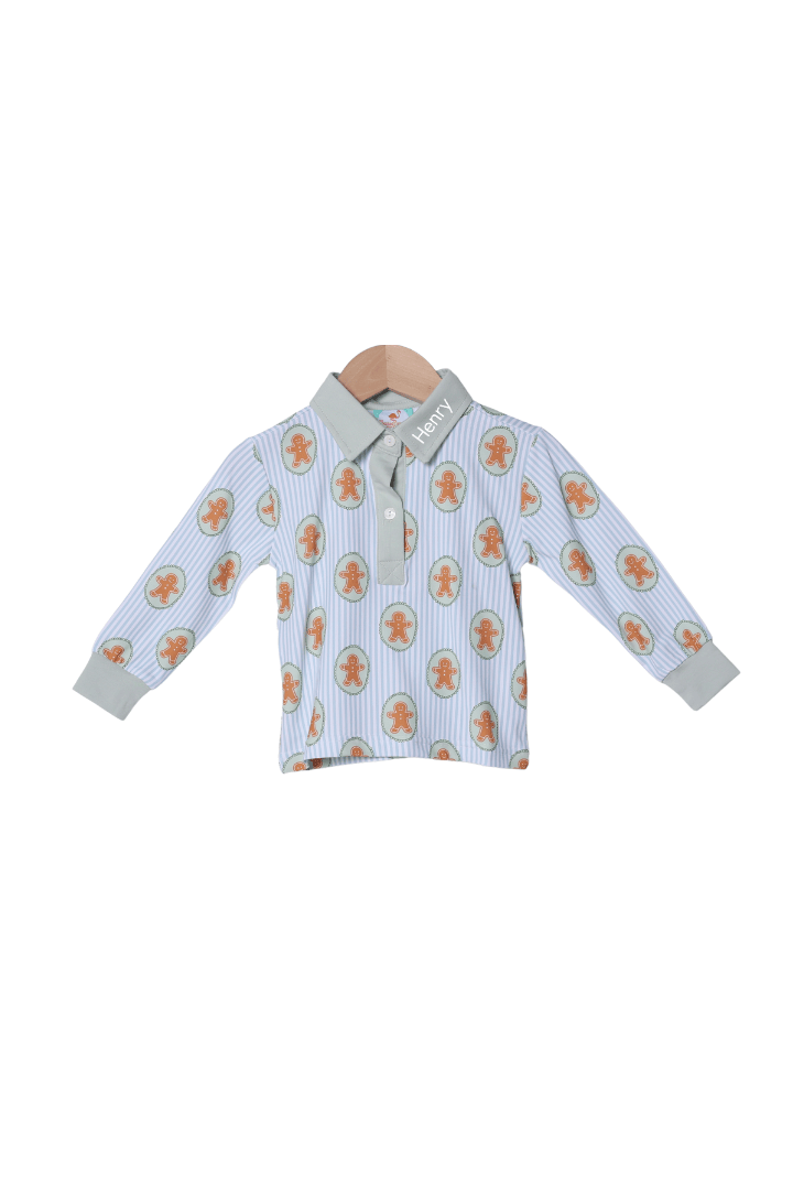 The Smocked Flamingo Apparel & Accessories Gingerbread Lane Button Polo Shirt