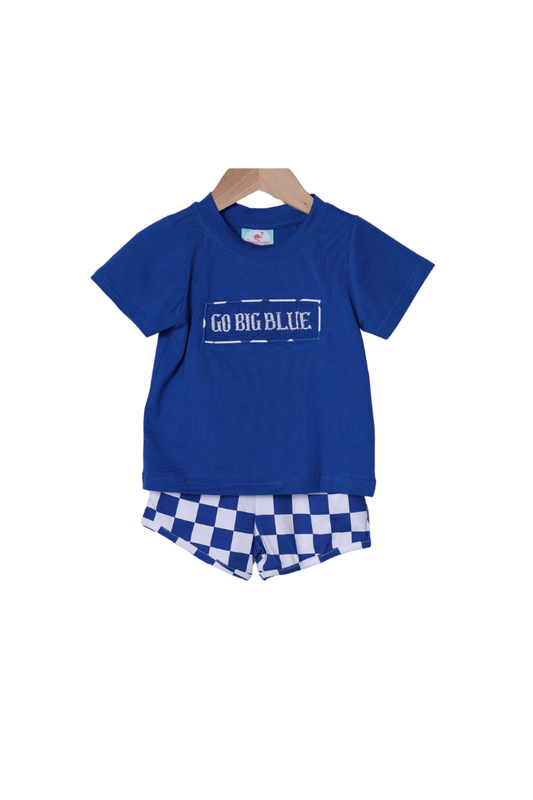 The Smocked Flamingo Apparel & Accessories Go Big Blue Checkered Short Set