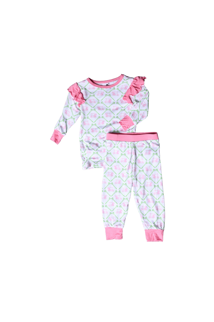 The Smocked Flamingo Apparel & Accessories Golf Cart Pink Ruffle Bamboo Pajamas