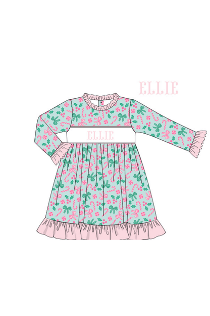 The Smocked Flamingo Apparel & Accessories Gown / 9M Pre-Order Smocked Custom Name Holiday Cheer Trimmings