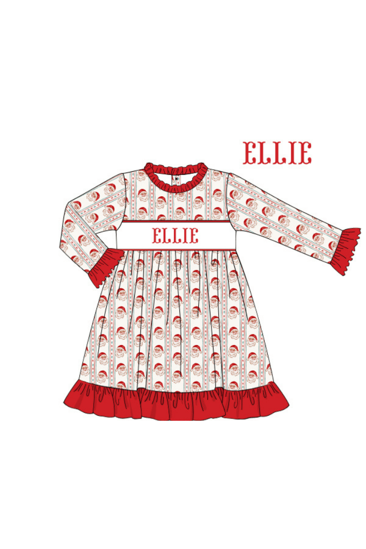 The Smocked Flamingo Apparel & Accessories Gown / 9M Pre-Order Smocked Custom Name Santa Christmas Trimmings