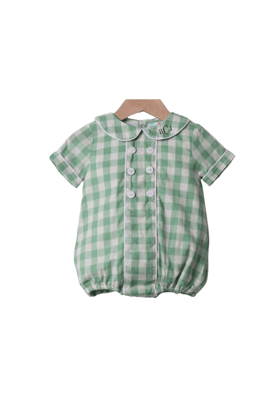 The Smocked Flamingo Apparel & Accessories Green Gingham Linen Button Bubble