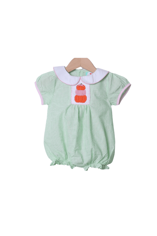 The Smocked Flamingo Apparel & Accessories Green Seersucker Pumpkin Bubble