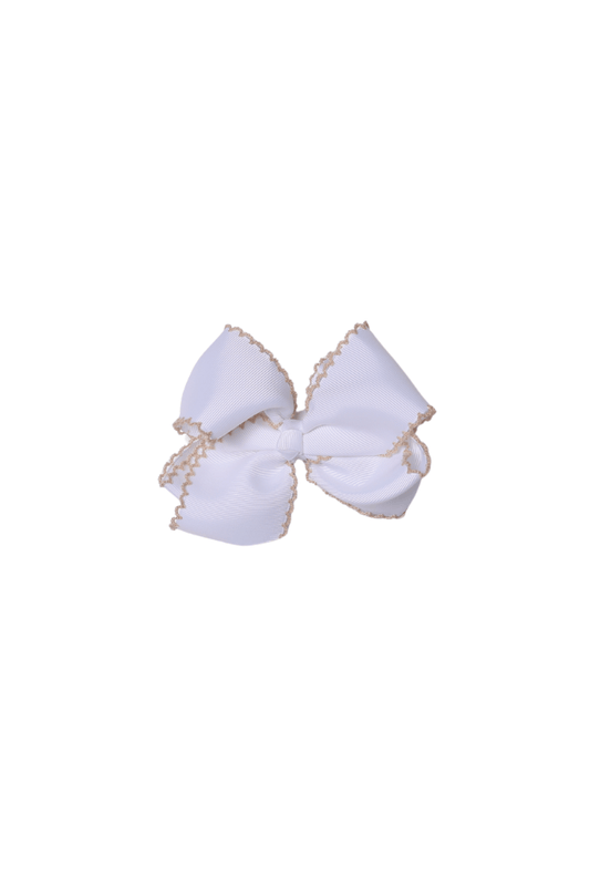 The Smocked Flamingo Apparel & Accessories Grosgrain Bow White/Tan