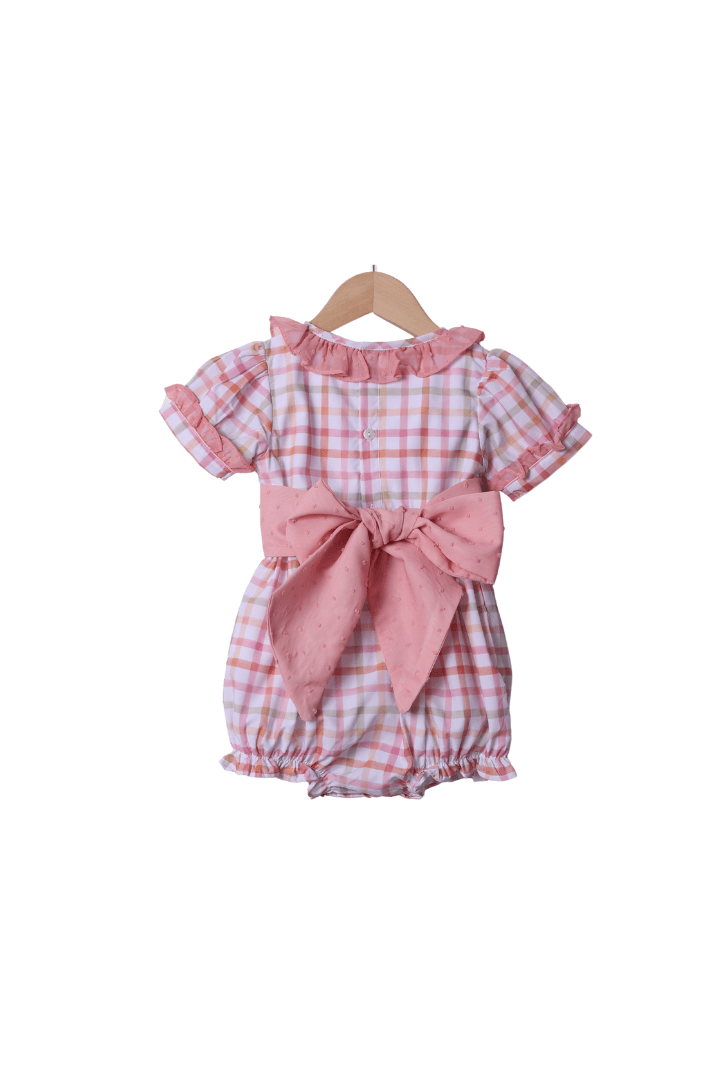 The Smocked Flamingo Apparel & Accessories Hand Emboridered Plaid Pumpkin Bow Bubble