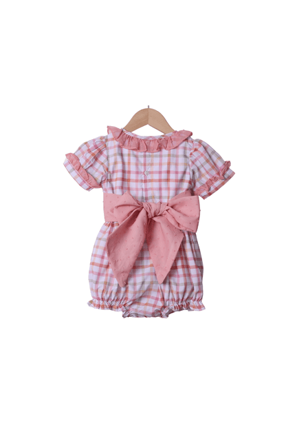 The Smocked Flamingo Apparel & Accessories Hand Emboridered Plaid Pumpkin Bow Bubble