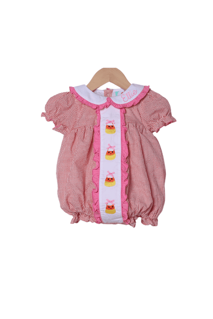 The Smocked Flamingo Apparel & Accessories Hand Embrodiered Candy Corn Orange Gingham Ruffle Bubble