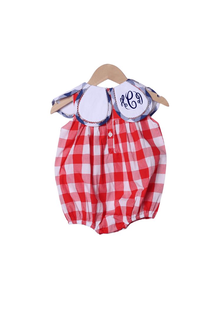 The Smocked Flamingo Apparel & Accessories Hand Embroidered American Flag Red Buffalo Check Tulip Bubble