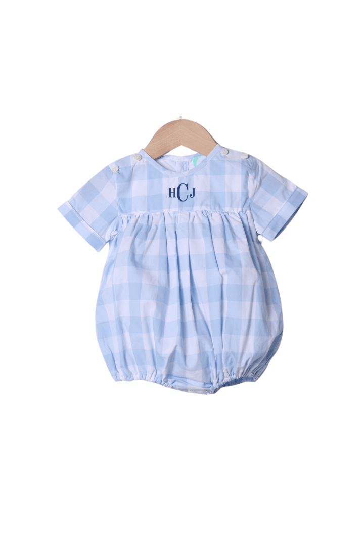 The Smocked Flamingo Apparel & Accessories Hand Embroidered Bunny Blue Buffalo Check Tab Bubble