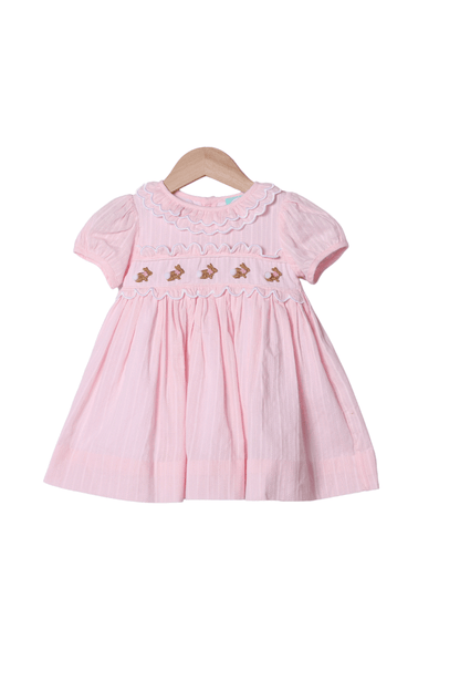 The Smocked Flamingo Apparel & Accessories Hand Embroidered Bunny Pink Linen Dress