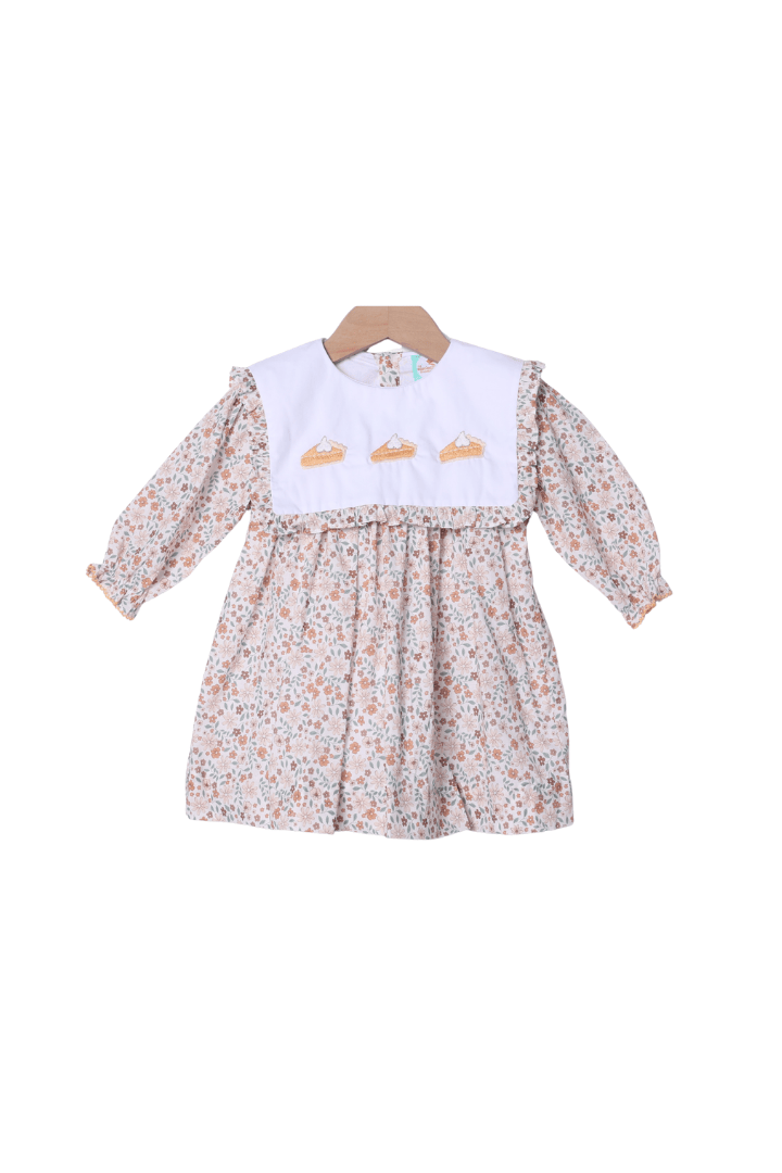 The Smocked Flamingo Apparel & Accessories Hand Embroidered Floral Pumpkin Pie Ruffle Dress