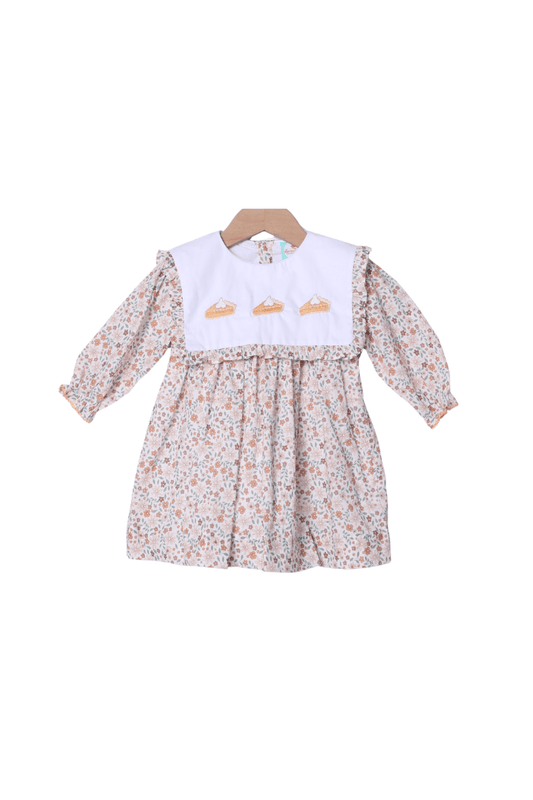 The Smocked Flamingo Apparel & Accessories Hand Embroidered Floral Pumpkin Pie Ruffle Dress