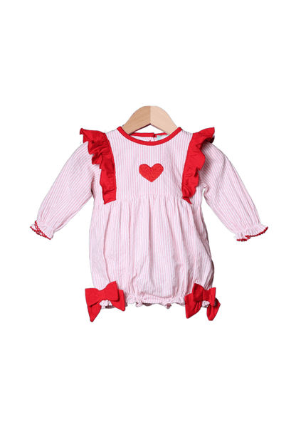 The Smocked Flamingo Apparel & Accessories Hand Embroidered Heart Pink Pinstripe Bubble