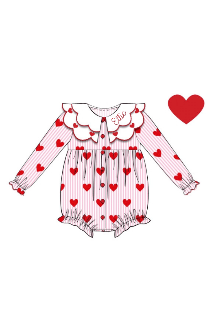 The Smocked Flamingo Apparel & Accessories Hand Embroidered Heart Pink Stripe Bubble