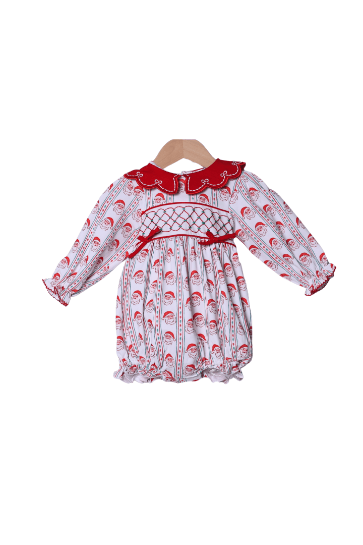 The Smocked Flamingo Apparel & Accessories Hand Embroidered Holly Jolly Santa Bow Bubble