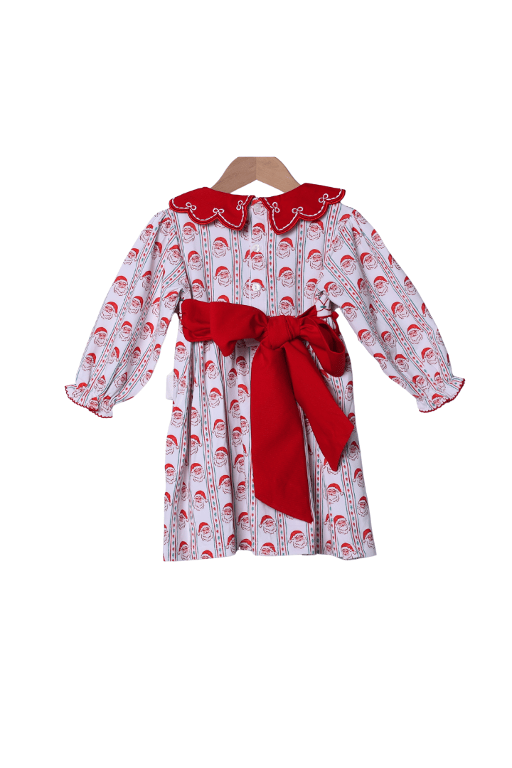 The Smocked Flamingo Apparel & Accessories Hand Embroidered Holly Jolly Santa Bow Dress