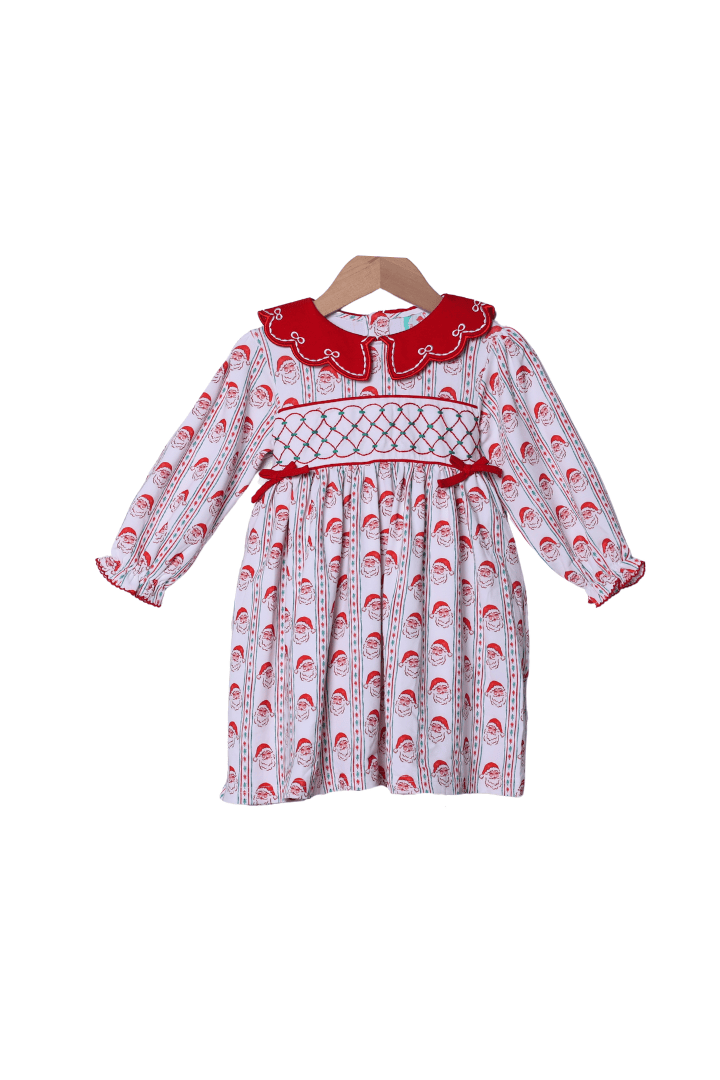 The Smocked Flamingo Apparel & Accessories Hand Embroidered Holly Jolly Santa Bow Dress