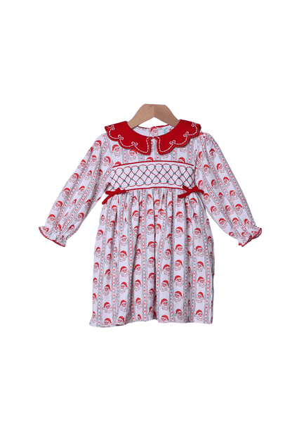 The Smocked Flamingo Apparel & Accessories Hand Embroidered Holly Jolly Santa Bow Dress