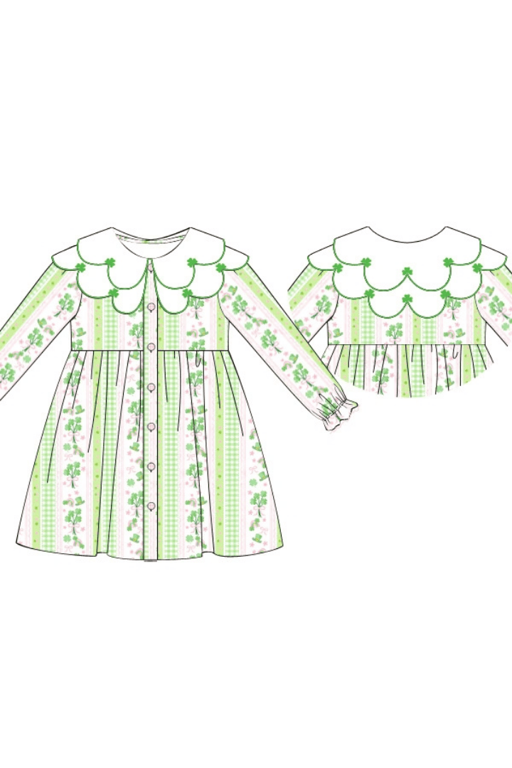 The Smocked Flamingo Apparel & Accessories Hand Embroidered Lucky Clover Dress