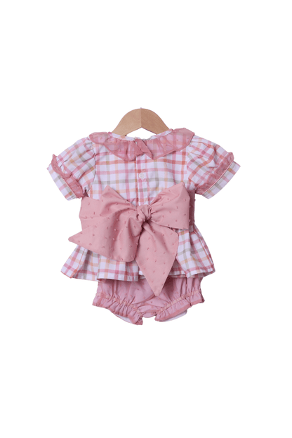 The Smocked Flamingo Apparel & Accessories Hand Embroidered Plaid Pumpkin Bow Bloomer Set