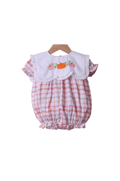 The Smocked Flamingo Apparel & Accessories Hand Embroidered Plaid Pumpkin Bubble