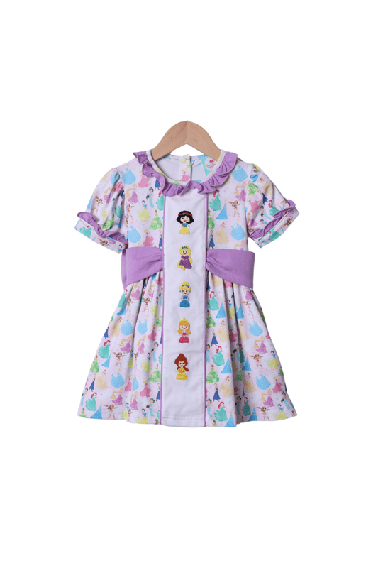 The Smocked Flamingo Apparel & Accessories Hand Embroidered Princess Friends Lavender Dress