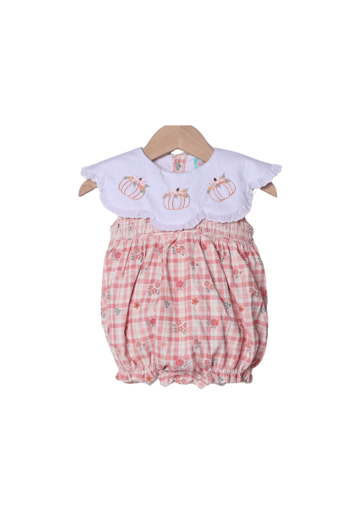 The Smocked Flamingo Apparel & Accessories Hand Embroidered Pumpkin Fall Plaid Floral Corduroy Bubble