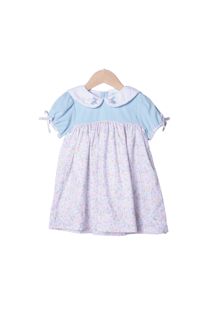 The Smocked Flamingo Apparel & Accessories Hand Embroidered Sweet Bunny Pearl Dress