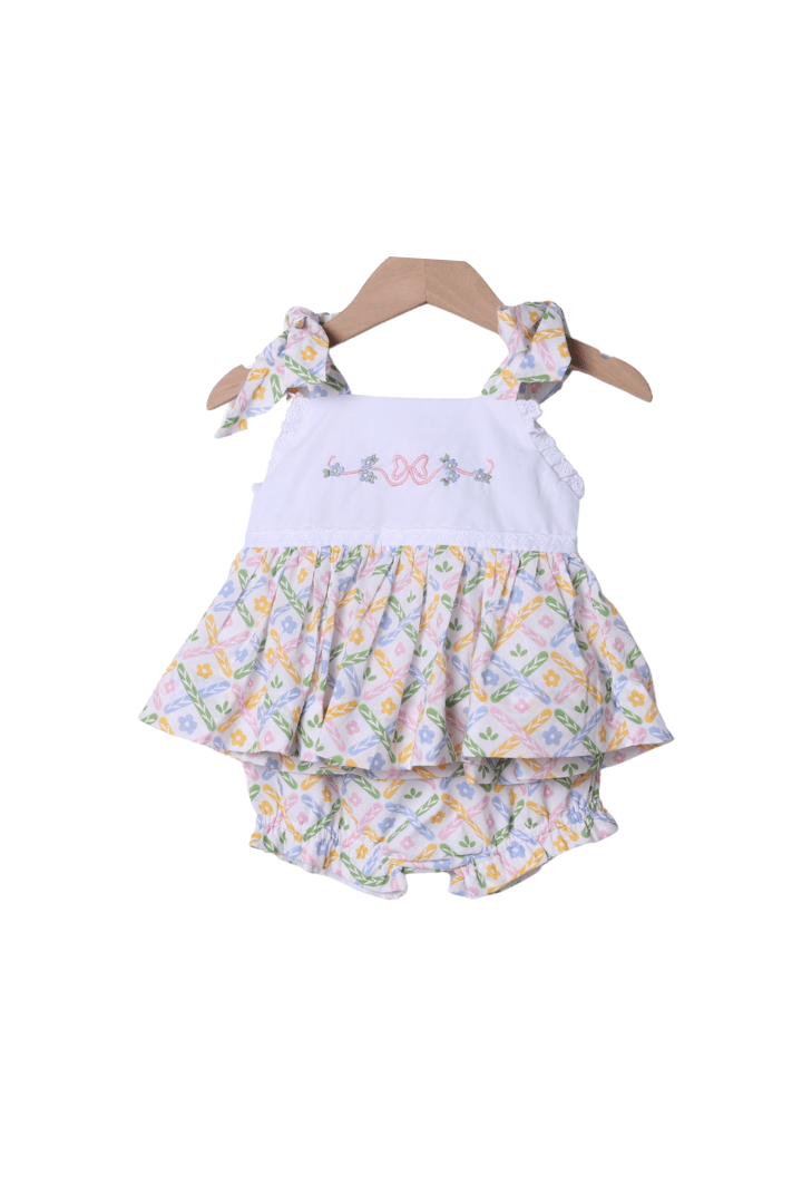 The Smocked Flamingo Apparel & Accessories Hand Embroidered Sweet Colorful Floral Bloomer Set