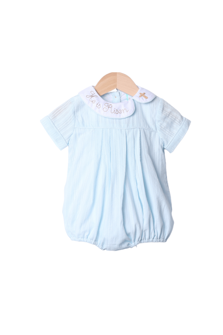 The Smocked Flamingo Apparel & Accessories He Is Risen Blue Linen Bubble