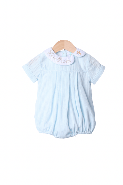 The Smocked Flamingo Apparel & Accessories He Is Risen Blue Linen Bubble