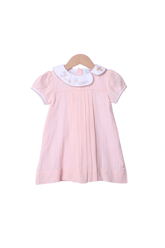 The Smocked Flamingo Apparel & Accessories He Is Risen Pink Linen Dress