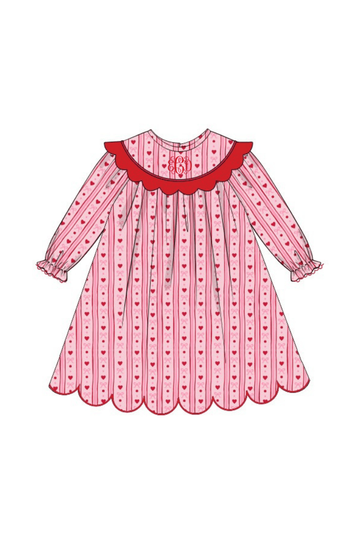 The Smocked Flamingo Apparel & Accessories Hearts and Bows Scalloped Dress