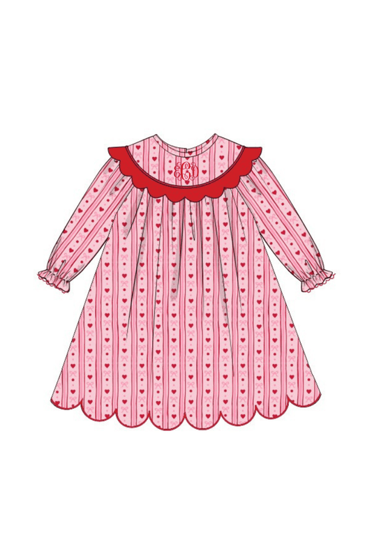 The Smocked Flamingo Apparel & Accessories Hearts and Bows Scalloped Dress