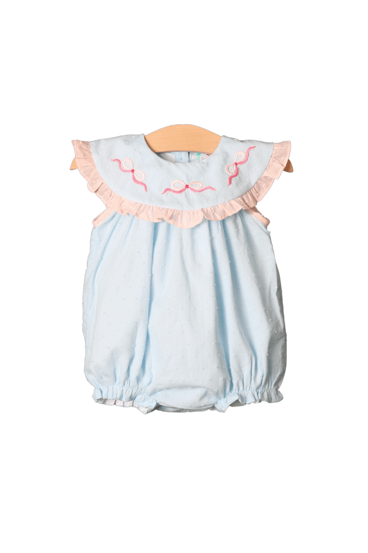 The Smocked Flamingo Apparel & Accessories Heirloom Blue Swiss Dot Hand Stitched Bow Bubble