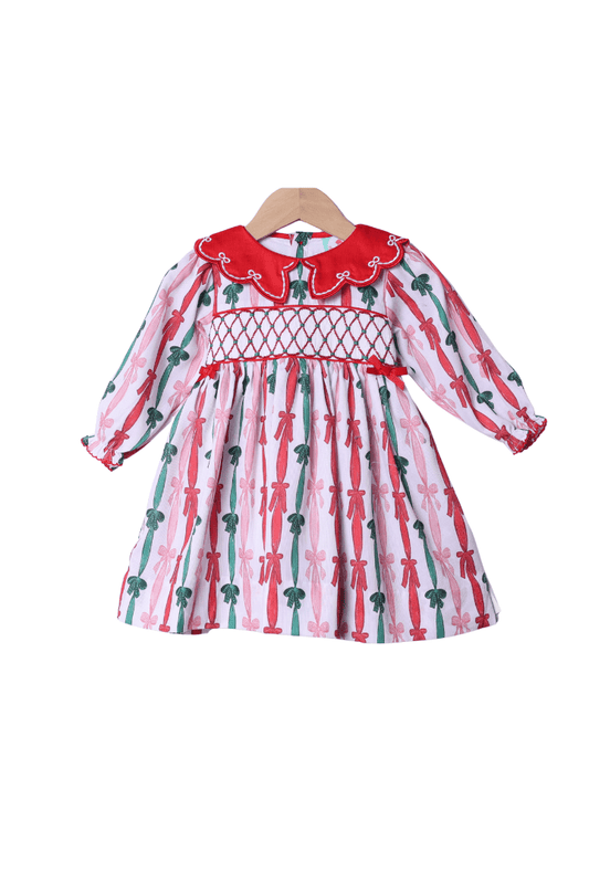 The Smocked Flamingo Apparel & Accessories Heirloom Smocked Christmas Bows Dress