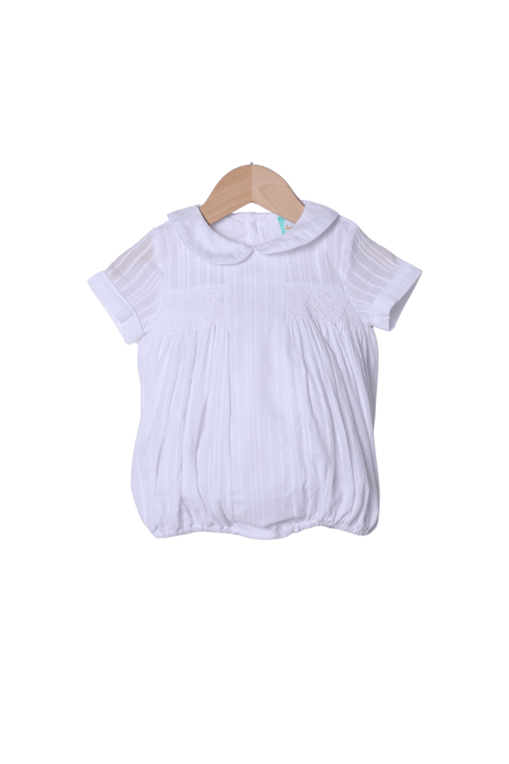 The Smocked Flamingo Apparel & Accessories Heirloom White Linen Smocked Bubble