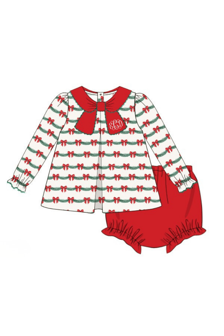 The Smocked Flamingo Apparel & Accessories Holiday Bow Honeycomb Bloomer Set