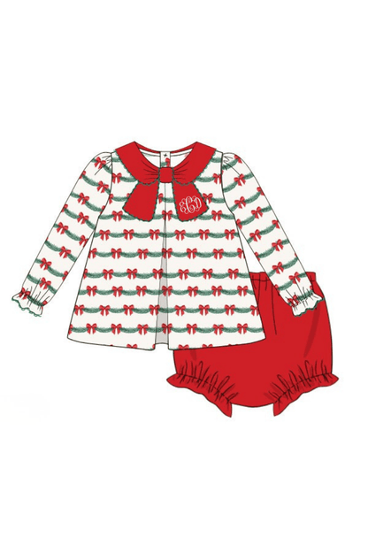 The Smocked Flamingo Apparel & Accessories Holiday Bow Honeycomb Bloomer Set