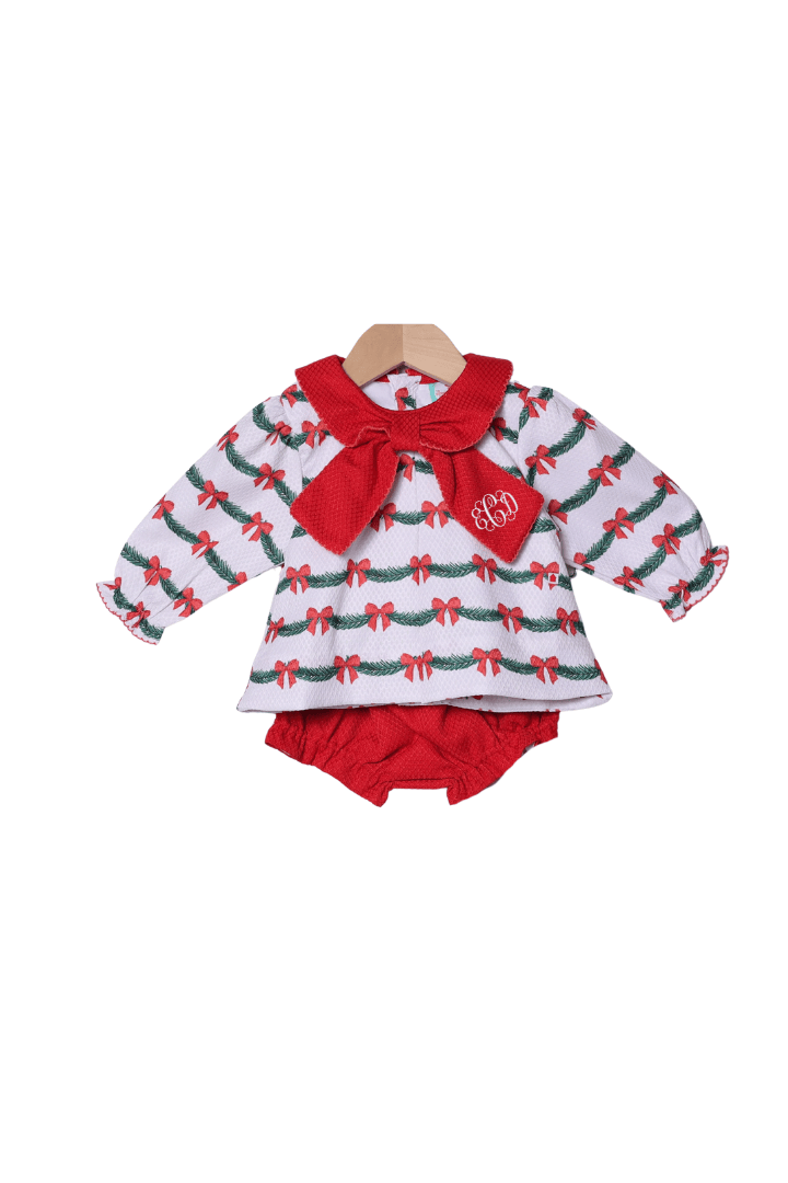 The Smocked Flamingo Apparel & Accessories Holiday Bow Honeycomb Bloomer Set