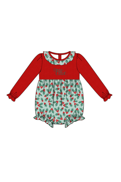 The Smocked Flamingo Apparel & Accessories Holiday Holly Honeycomb Ruffle Bubble