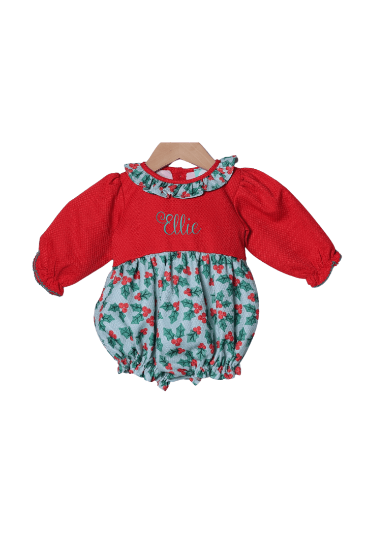The Smocked Flamingo Apparel & Accessories Holiday Holly Honeycomb Ruffle Bubble