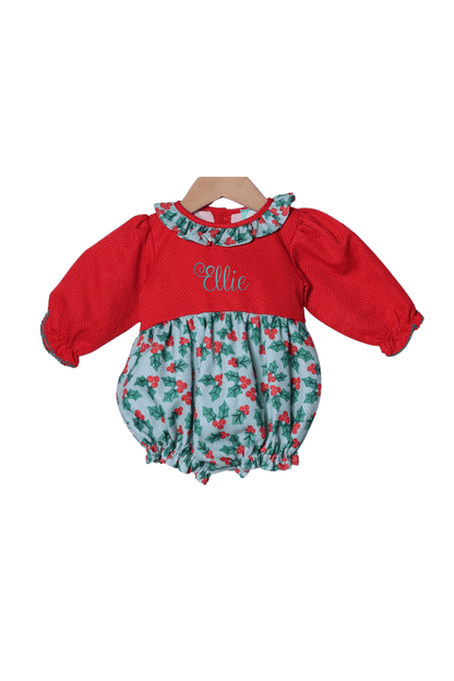 The Smocked Flamingo Apparel & Accessories Holiday Holly Honeycomb Ruffle Bubble