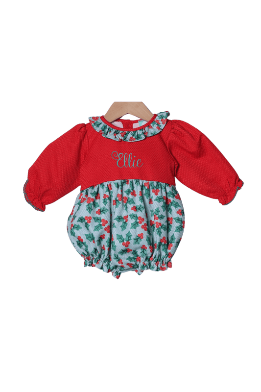 The Smocked Flamingo Apparel & Accessories Holiday Holly Honeycomb Ruffle Bubble